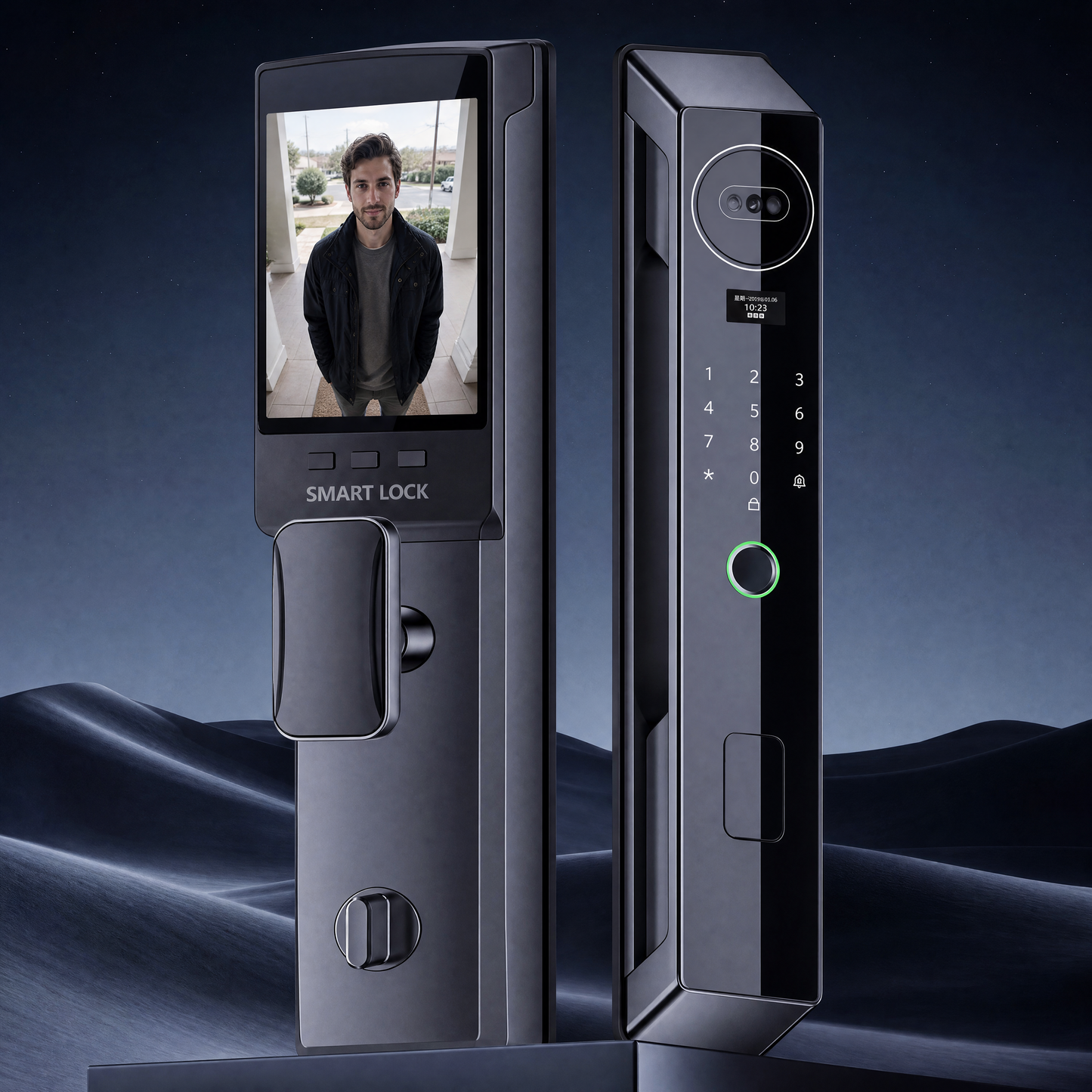 Cerradura inteligente para puerta AeroLock™ Pro con reconocimiento facial 3D, video, pantalla y datos biométricos