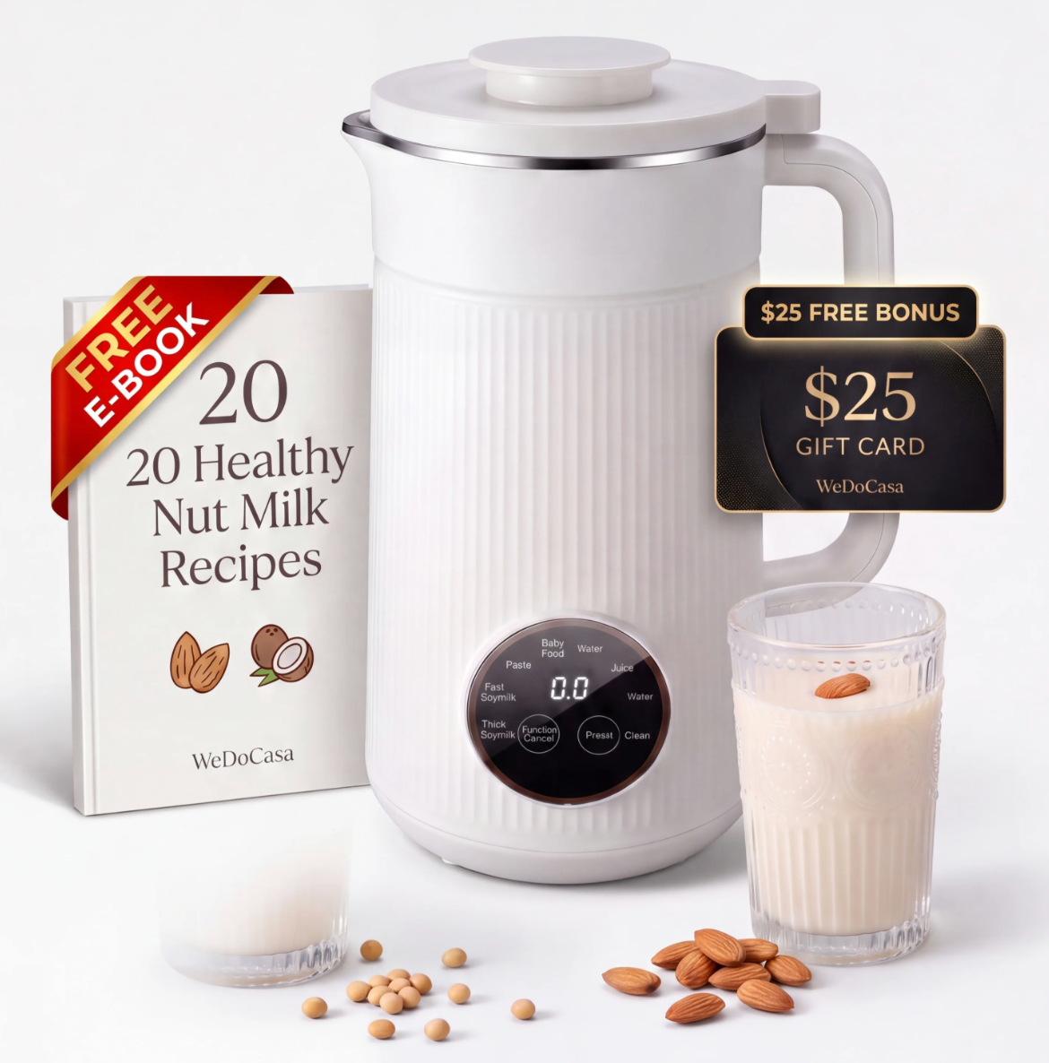 مجموعة صانع حليب المكسرات والحساء الساخن الذكي 8 في 1 NutriBlend™ (تتضمن كتاب وصفات إلكتروني مجاني + بطاقة هدايا بقيمة 25 دولارًا)