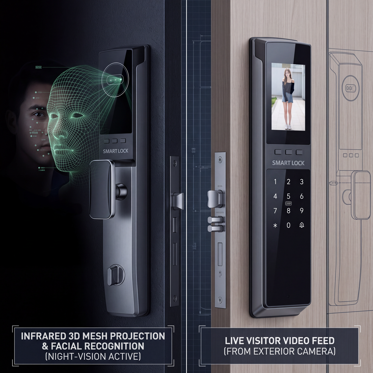Cerradura inteligente para puerta AeroLock™ Pro con reconocimiento facial 3D, video, pantalla y datos biométricos