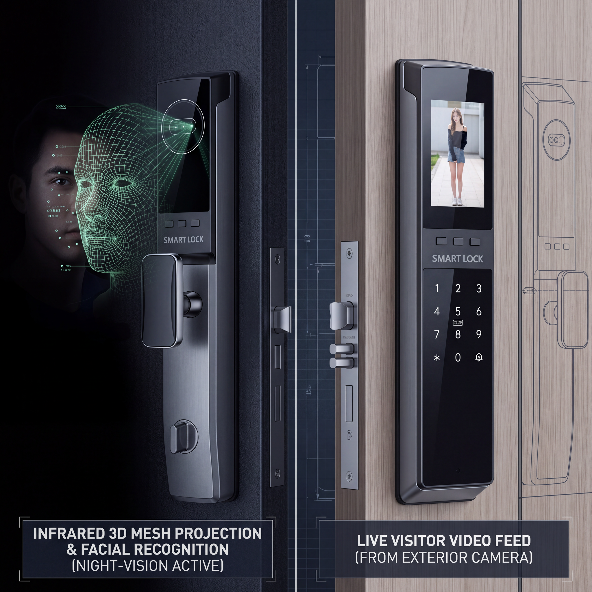Cerradura inteligente para puerta AeroLock™ Pro con reconocimiento facial 3D, video, pantalla y datos biométricos